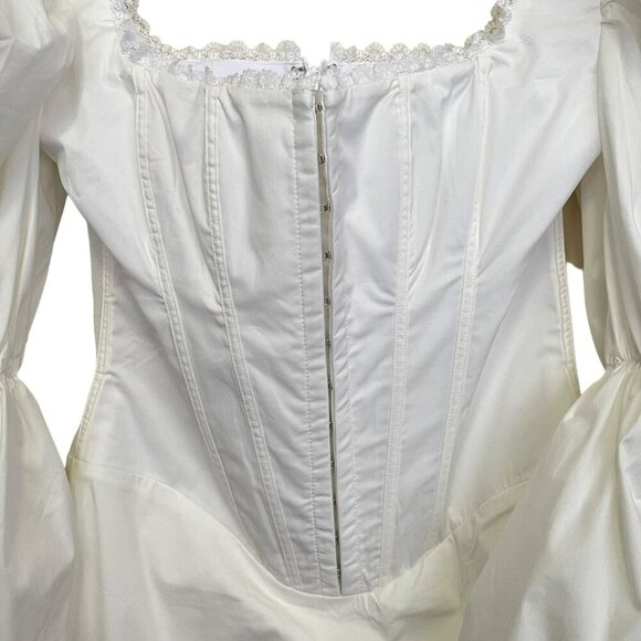House of CB White Corset Mini Dress Puff Sleeve Coquette Wedding Sz Small NWOT - Picture 7 of 11